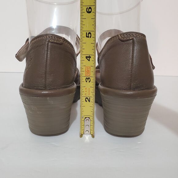 Fly London Yoel Olive Green Leather Lug Sole Peep Toe Wedge Shoes 8 - Picture 8 of 12